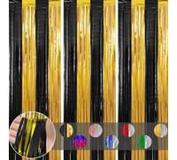 3pcs Black Gold Tinsel Curtains Tinsel Backdrop Party Foil Door Curtain,1*2m Glitter Fringe Curtain Wall Tinsel,Shimmer Curtains Tassel Backdrop for Birthday New Year Eve Graduation Party Decorations