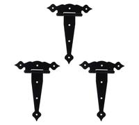 3pcs Black Iron T Shape Bearing Door Hinge for Sheds and Cabinets | Offset Screw Holes, Eight-point Fastening, Rustproof Finish, Sturdy Split-resistant Support for DIY Carpenters
