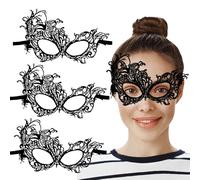 3Pcs Black Lace Masquerade Mask Set, Lady Girl Venetian Masks, Fancy Carnival Ball Halloween Party Costume Dress Halloween Style for Festival Cosplay Party Decorations Size-22.8cm