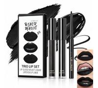 3PCS Black Lip Kit Set,Matte Velvet Liquid Lipstick, Lip Gloss & Lip Liner | Waterproof,Long Lasting 3-In-1 Makeup Set for Halloween,Christmas, Gothic & Cosplay Gift Ready
