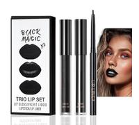 3Pcs Black Lip Liner Lipstick Lip Gloss Set,Long Lasting Matte Lipgloss+Glossy Lip Gloss+Lip Liner Pencil, Moisturizing Non-Sticky Matte Lip Gloss Trio for Halloween Go/th Makeup,Halloween Makeup