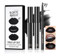 3Pcs Black Lip Liner Pencil and Lipstick lipgloss Set Matte Black Lipstick Lip Gloss Kit Long-lasting Nonstick Cup Smudge Proof Lip Kits with Lip Liner,Velvet Goth Makeup (Set 12)