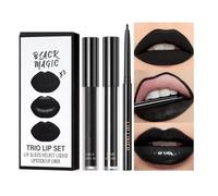 3Pcs Black Liquid Lipstick and Lip Liner Set, Matte Black Lip Gloss Set Long-Lasting Non-Stick Lip Stain Halloween Smokey Goth Makeup