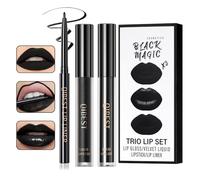 3Pcs Black Matte Liquid Lipstick and Lip Liner Set - Black Lip Gloss Stain Lipliner Set, Moisturizing Velvet Liquid Lipstick Lipgloss/Non-Stick Cup Lip Stain for Halloween Goth Makeup
