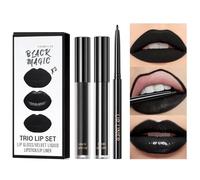 3PCS Black Matte Liquid Lipstick, Lip Liner and Lipstick Set, Black Lip Gloss, Long-Lasting Velvety Lipstick One-Step Lip Makeup Set for Daily Makeup Goth Makeup and Holiday