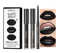 3Pcs Black Matte Liquid Lipstick,Lip Liner,Lip Gloss Trio Lip Set Waterproof Long-Lasting Moisturizing Non-Fading Velvety Lip Stain One Step Lips Makeup Kits Gift For Women