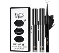 3Pcs Black Matte Liquid Lipstick & Lip Liner Set, Long Lasting Liquid Lipstick Kit with Non-Stick Cup Lip Gloss, Black Lipliner for Goth Makeup