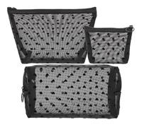 3pcs Black Nylon Mesh Cosmetic Bag with Zipper for Travel Use | Visible Design, Lightweight Carry, Quick Item Identification, Weekend Getaway, Desk Drawer Organization