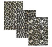 3pcs Black Santa Wrapping Paper Sheet, Gift Wrap with Gold Foil | Rectangle Sheet, Vintage Tree and Deer Patterns, Paper Finish, for Gift Boxes, Small Electronics Boxes