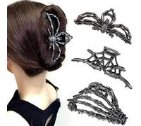 3PCS Black Spider Web Hand Skull Hair Claw Clips | Skeleton Hand Hair Clips for Women | Large Hair Clips for Thick & Thin Hair | Halloween Party Gothic Hip Hop Metal Hair Accessories Barrettes (Black)