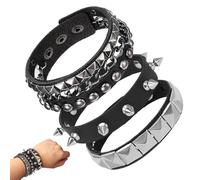 3Pcs Black Studded Bracelet Cool Rock Leather Gothic Punk Bracelet Spike Rivet Cuff 80s Emo Accessories Wristband Adjustable Wrap Wrist Cuffs for Halloween Party Favors