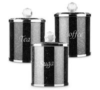 3Pcs Black Sugar Canisters Glass Crushed Diamond Tea Coffee Sugar Jar Storage