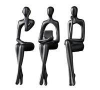 3PCS Black Thinker Statue Book Shelf Decor, Minimalist Modern Decor Collectable Ornament Off Abstract Statue Figurines,