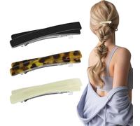 3PCS Black, White,Brown French Barrette Hair Clips, Small Tortoise Shell, Curved Glossy Thin Hair Flat Hair Accessories for Women