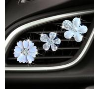 3Pcs Bling Daisy Air Vent Clips,Crystal Flower Car Air Fresheners Vents Clips Car Air Conditioning Outlet Clip Rhinestone Cute Cars Interior Decoration Decor Charm Bling Accessories for Women