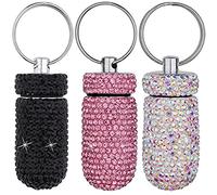 3PCS Bling Pill Container, Rhinestones Pill Case Airtight Crystal Pill Organizer Case Waterproof Pill Storage Bottle with Keychain for Outdoor Travel Holder Portable Pocket Pill qzjijosen
