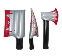 3Pcs Bloody Halloween Inflatable Weapons Prop,Bloody Knife Halloween Prop Set,Realistic Looking Prank Toy,Halloween Cosplay Horror Party Supplies