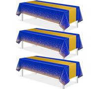 3Pcs Blue and Gold Tablecloth Party Decorations,Plastic Royal Blue Table Cloth Printed Gold Tables Runner Disposable Rectangle Table Cover for Birthday Anniversary Wedding Graduation Party,54 x108Inch