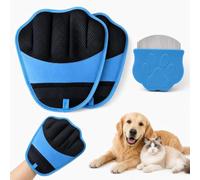 3Pcs Blue Pet Hair Remover Set, 2 Grooming Gloves & Flea Comb, 7.9"x8.7" | Electrostatic Hair Lift, 5-Finger Fit, Dual-Glove Hygiene, Paw Print Comb, Multi-Surface Cleaning