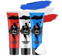 3PCS Blue White Red Face Body Paint Kit,Water Based Face Painting for Halloween SFX Makeup,Full-coverage Body Paint with sponges for Joker Clown Devil Spider-man Halloween Costume Cosplay