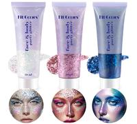 3Pcs Body Face Hair Glitter Festival - 50ml Paint Gel Mermaid Sequins Chunky Glitter Glue Hairspray for Body Nails DIY Art (Blue+Pink+White)