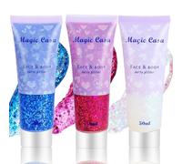 3Pcs Body Glitter Gel Kit, 50ml Face Glitter Gel, Mermaid Sequins Shimmer Liquid Eyeshadow, Chunky Glitter for Face Body Eye Hair Nail DIY Art, Festival Party Rave Makeup (Blue+Purple+White)