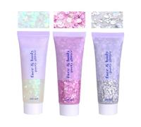 3PCS Body Glitter Gel Set, 150ml Face Glitters Body Sequins Shimmer Liquid Eyeshadow, Festival Accessories Holographic Glitter for Party Nightclub Art Festival Makeup, Silver/White/Pink