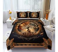 3pcs Bohemian Tree of Life Duvet Set, Mystical Golden Bedding Set for Girls and Adults, Bedroom or Room Decor, All Seasons Comforter Microfiber Quilt with 2 Pillowcases for Gifts(Single 135*290cm)