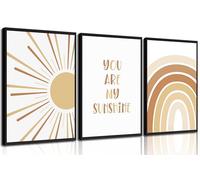 3Pcs Boho Baby Wall Art Cute Sun Rainbow Canvas Paintings You Are My Sunshine Wall Decor Neutral Colorful Nursery Posters Prints for Kids Room Bedroom Classroom Pictures Unframed