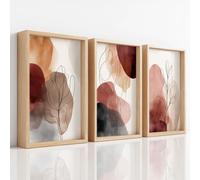 3Pcs Boho Botanical Canvas Wall Art Set, Abstract Geometric Line Colour Block Modern Elegant Home Wall Decor Canvas Poster, Unframed Art Print for Living Room Bedroom Office, 40 x 50 cm X3