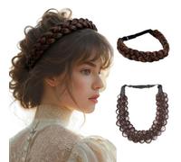 3pcs Boho Braided Headbands, Messy Wide 2 Strands Chunky Fishtail Braided Headband, Fluffy Braids Wig Band For Wedding Guests Commute Christmas Parties