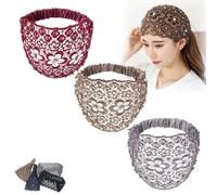 3PCS Boho Chic Crystal & Pearl Wide Headbands,New Set Boho Headbands, Floral Pearl Lace Elastic Headband Hair Accessories (A-b,One Size Fits All)