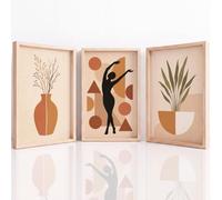 3Pcs Boho Minimalist Prints Canvas Wall Art for Living Room, Vase Botanical Silhouette Artwork for Bedroom Decor, Poster for Hallway Stairs, Unframed A4 | 21 x 29.7 cm