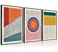 3pcs Boho Wall Art Mid Century Modern Wall Decor Posters Abstract Color Block Geometric Canvas Paintings Prints Colorful Simple Line Pictures for Living Room Bedroom Home Decoration (Unframed,