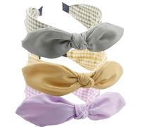 3Pcs Boho Wide Headband Rabbit Ears Hair Bands Fabric Non-Slip Headwear Elastic Twist Hair Hoop 1920s Accessories for Women Girls (Tartan headband)