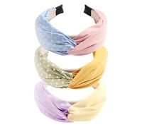 3Pcs Boho Wide Headband Rabbit Ears Hair Bands Fabric Non-Slip Headwear Elastic Twist Hair Hoop 1920s Accessories for Women Girls (Polkav)