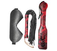 3Pcs Bondage Kits Snake Leather Restraint BDSM Sets Paddle Spanking Whip and Blindfold Bondage Sex Toy for Couples Red Type Five One Size