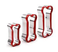 3Pcs Bone Cookie Cutters, Bone Shaped Cookie Cutter Stainless Steel with Red Environmental PVC Immersion Coating for Festive DIY Baking, Cake Molds, Homemade Dog Biscuit Treats (3.9/3.1/2.4in Sizes)