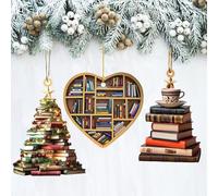 3PCS Book Christmas Tree Ornaments - Stacked Books Ornament Hanging Gift Decorations for Christmas Tree (Heart)