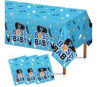 3Pcs Boss Boy Birthday Tablecloth Boss Themed Party Table Cloth 54" x 108" | Blue Boss Plastic Rectangle Table Cover Little Boss Party Decorations for Kids Boys Baby Shower Birthday Party Supplies