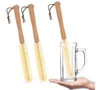 3Pcs Bottle Cleaning Brush Set Ergonomic Wooden Handle Water Bottle Brush with Nylon Bristles Reusable Water Cup Cleaner for Cleaning Cups, Coffee Mugs, Glasswares, Tumblers, Teapots