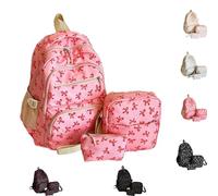 3pcs Bow Backpack Bags Set,Bow Backpack,Bow Rucksack For Women,Aesthetic Daypack Bow Rucksack With Built-In Organizer,For Elementary Middle School College (C)
