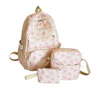 3PCS Bow School Backpack Set for Girls, Cute Kawaii Rucksack with Crossbody Shoulder Bag and Pencil Case, Aesthetic Preppy School Bags Bookbag Daypack for Teenagers, Primary and Secondary School