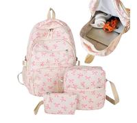 3Pcs Bow School Bag For Women, Cute Student Backpack Set With Messenger Bag And Small Storage, Girl Schoolbag Makeup Organizer For Work, College, Student, Daily, Holiday, Vacation, Gym