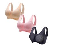 3Pcs Bras for Women Jacquard Lace Thin Non Wired Underwear Female Bralette Wide Straps Push Up Bra Full Coverage Women's Everyday Bras Soft Comfort Sports Bras Women