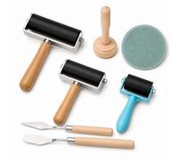 3Pcs Brayer Roller Set Soft Rubber Rollers for Printmaking with 2 Scrapers, 3 Sizes Lino Ink Roller for Block Printing, Plastic Plate & Mushroom Roller for Linocut Gel Plate Stamping