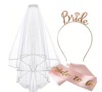 3Pcs Bride to Be Sash and Veil with Tiara, Rose Gold Wedding Hen Do Decorations- for Bachelorette Party Games
