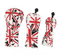 3Pcs British Flag Golf Club Head Covers Oxford Cloth Golf Headcovers with Plush Lining Universal Fit for Fairway Woods and Hybrids Protective Golf Club Covers for Men Women