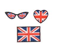 3PCS British Flag Patches Heart Sunglasses Shape United Kingdom Flag Embroidered Patch Sew on Embroidery Military Badge for Hats, Tactical Bags, Jackets, Clothes Patch Team Military Patch
