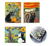 3PCS Brooch Pin Set - Artistic Black Cat Pins for Clothes with Starry Sky & Sunflower Background, Unique Snap Buttons for Bags, Jackets, Hats and More, Cute Decorative Accessories